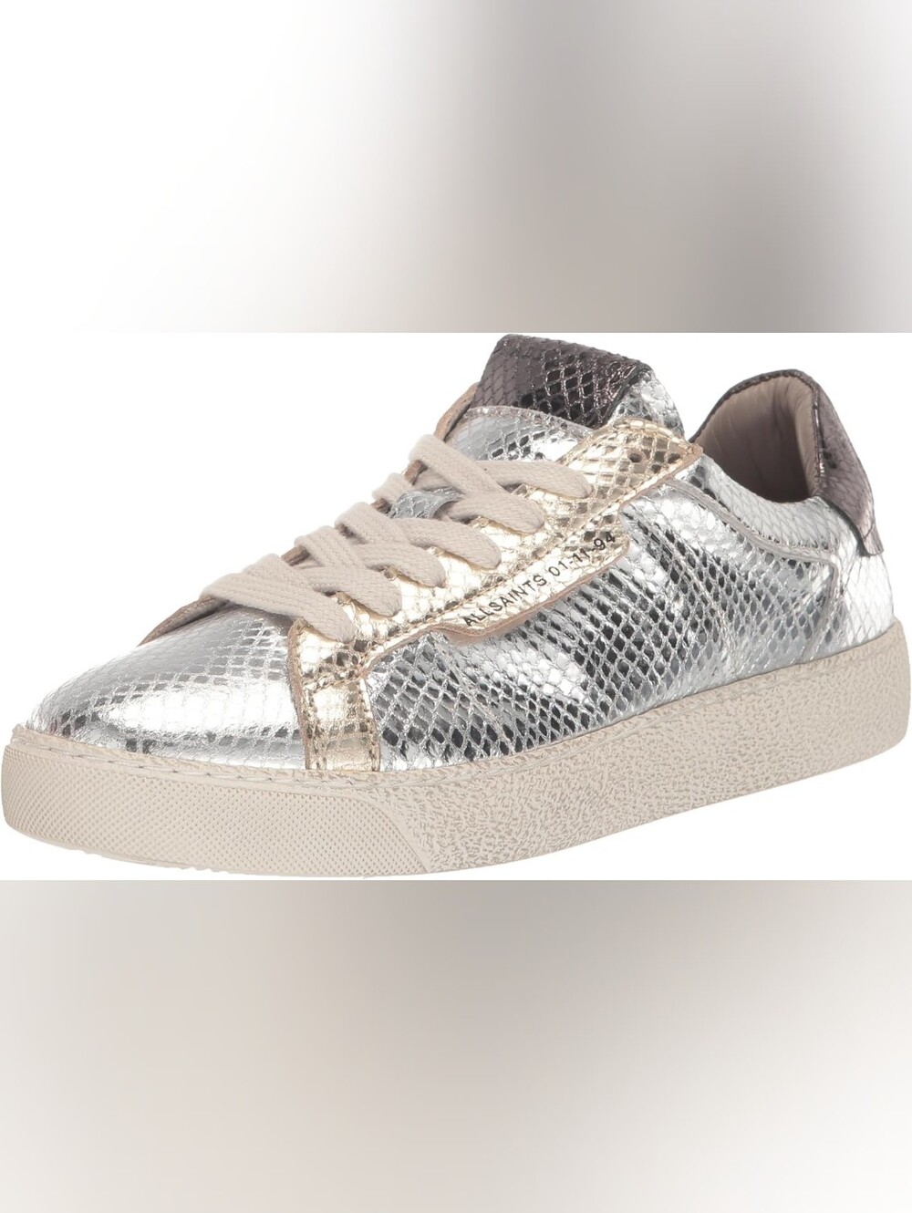 All Saints Metallic Silver and Gold Snake-Embossed Lace-Up Sneakers